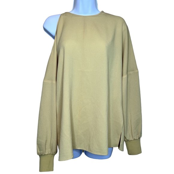 Tibi Tops - Tibi Savana Light Yellow Crepe One Cold Shoulder Long Sleeve Blouse Top SZ S